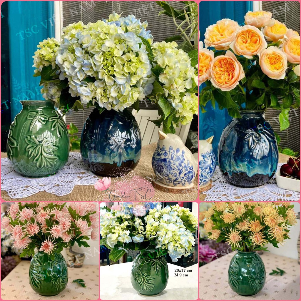 Lọ hoa decor - Bình cắm hoa nhỏ đẹp trang trí dáng lá chuồn chuồn - Gốm sứ Bát Tràng