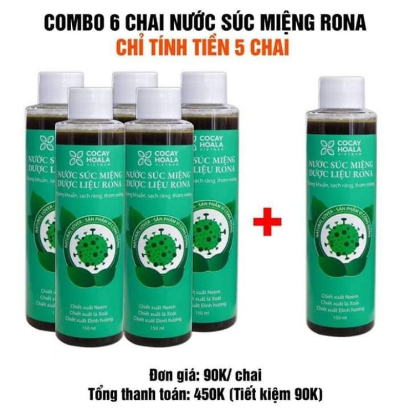 [MUA 5 TẶNG 1] ♥️Freeship♥️ Nước Súc Miệng Dược Liệu Rona Trị Hôi Miệng Chảy Máu Chân Răng 150ml Cỏ cây hoa lá