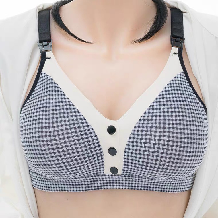 Áo Lót Bầu - Áo Lót Bầu Cho Con Bú Kẻ Caro Chống Chảy Xệ Không Gọng Mút Mỏng Mã 203