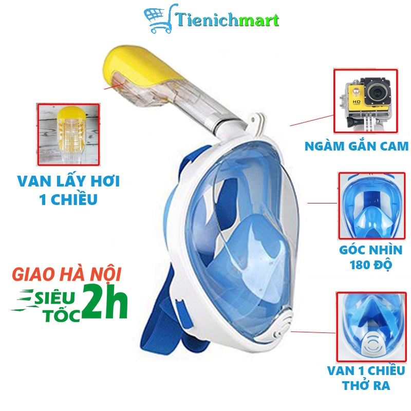 Mặt nạ lặn biển kính lặn Full Face, có ống thở góc nhìn 180 độ ngắm san hô