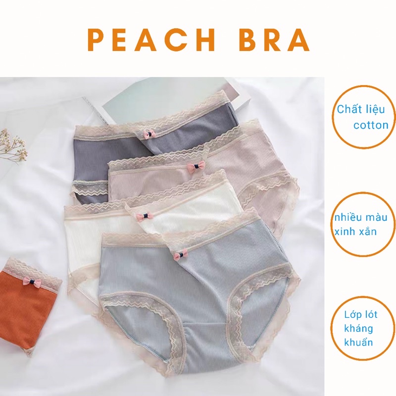 Quần lót nữ cotton thun lạnh co dãn 4 chiều Peach bra viền ren dễ thương freesize đến 62kg | BigBuy360 - bigbuy360.vn