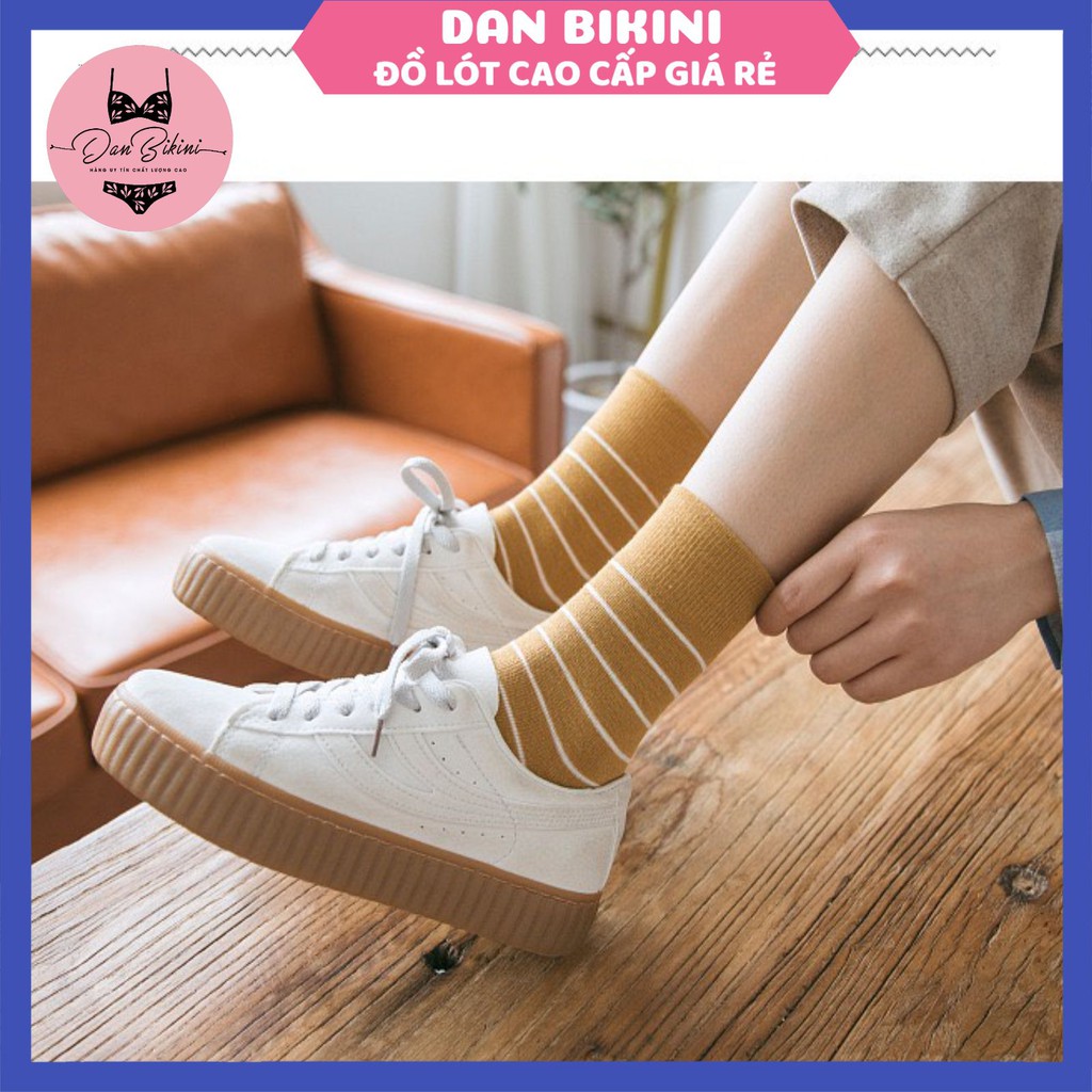 Tất Nữ Kẻ Cổ Cao Phong Cách Vintage Hàn Quốc cotton mềm mại mã T05