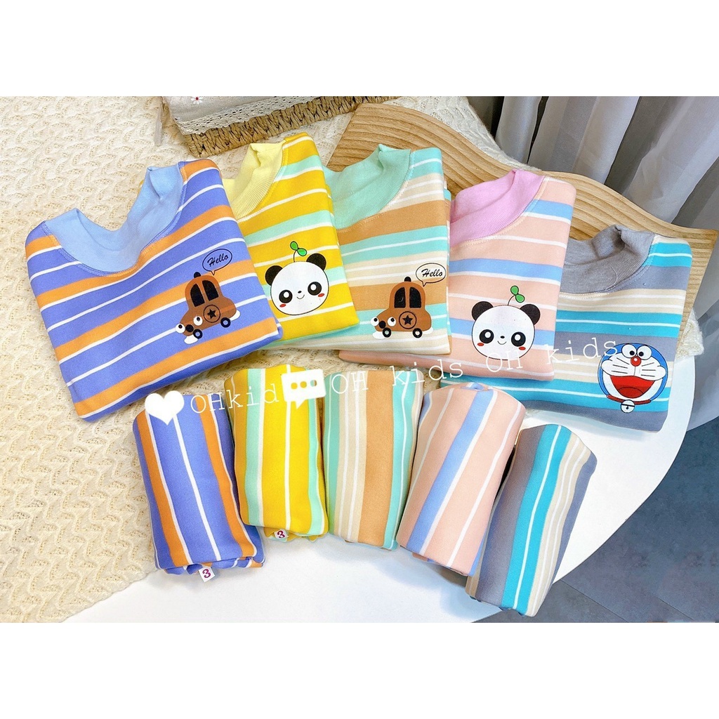 Bộ dài tay cho bé, quần áo trẻ em, nỉ bông bé trai bé gái kẻ sọc thêu hình 6-16kg