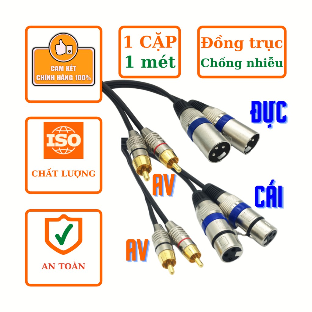 Cặp dây jack canon cái đực ra AV RCA bông sen 100cm