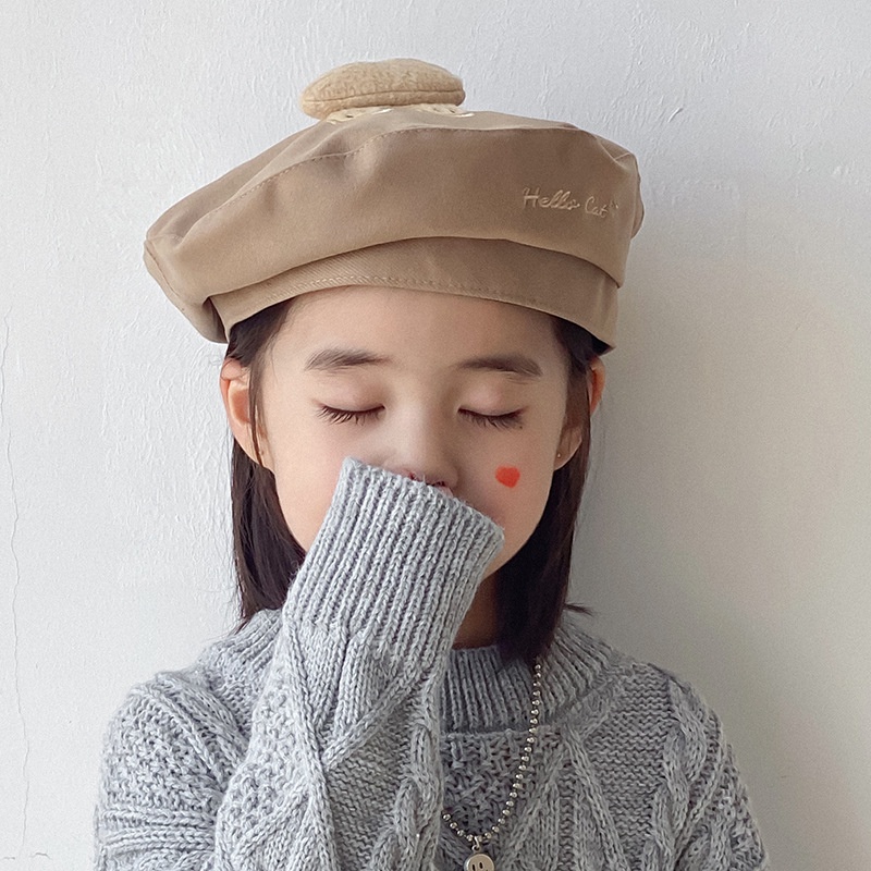 Mũ Beret Thêu Chữ / Mèo 3D Dễ Thương Phong Cách Hàn Quốc Cho Bé Trai