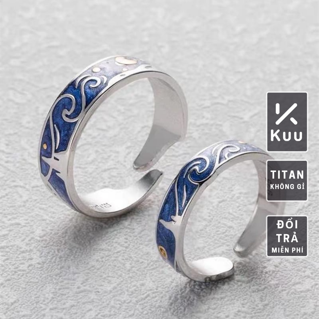Nhẫn nam nữ tròn unisex Kuu Studio màu bạc thời trang đơn giản chất Titan đẹp không gỉ - Nhẫn đôi VanGogh
