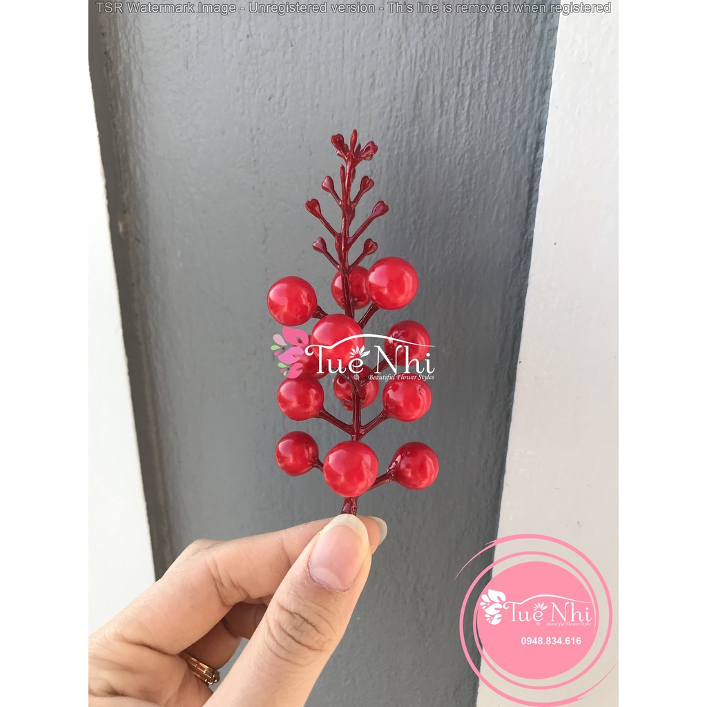 Chùm Quả Cherry, Nhánh Đào Đông Trang Trí Giỏ Quà, Noel,Hoa Sáp Hoa Lụa, Làm Oản Mẹ sóc