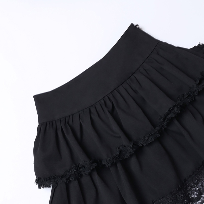 Chân Váy Ren Xếp Ly Mini Lưng Cao Phối Dây Xích Kim Loại Gợi Cảm Cho Nữ