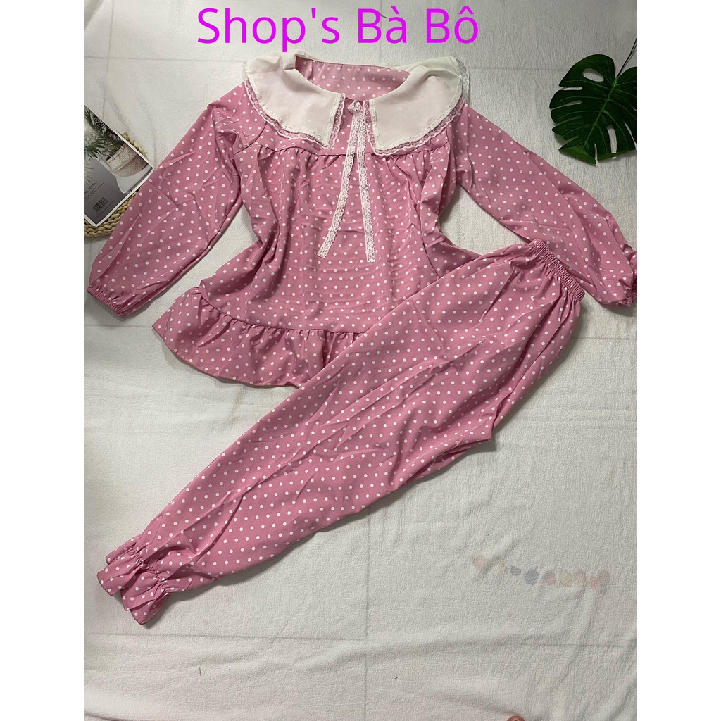 Bộ tiểu thư mặc nhà cho nữ áo cổ bèo, dài tay vải đẹp, dễ mặc, siêu xinh, nữ tính