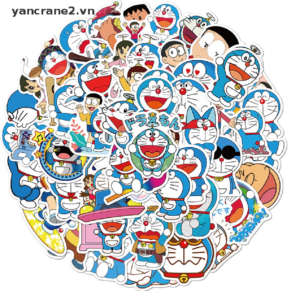 Set 50 miếng dán hình Doreamon trang trí laptop / moto / ván trượt / xe hơi