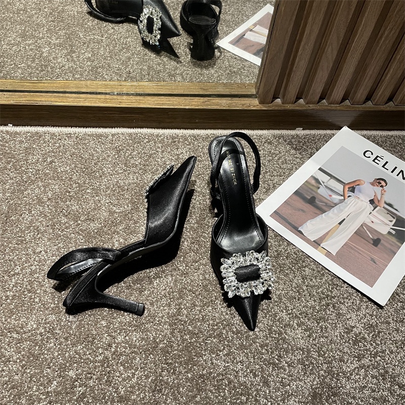 Giày cao gót nữ mũi nhọn đính đá 7 phân lấp lánh Womenstyle, giày hậu cao gót chất liệu da quai sau co dãn chuẩn size