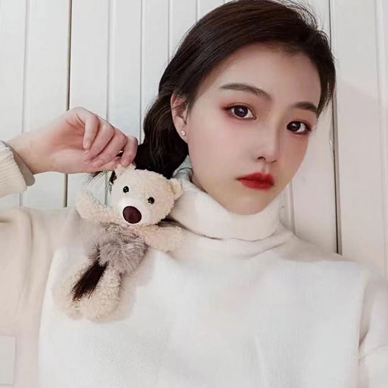 Dây cột tóc nữ co giãn phối lông thiết kế gấu/thỏ hoạt hình dễ thương