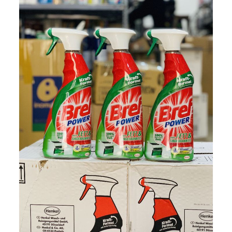 Chai xịt tẩy dầu mỡ nhà bếp Bref Power 750ml - Hàng Đức