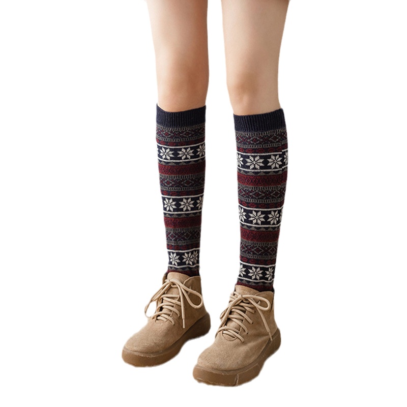 Youyo Vớ Ống Chân Dệt Kim Giữ Ấm Chân Hình Bông Tuyết Mùa Đông Phong Cách Thể Thao Cho Nữ