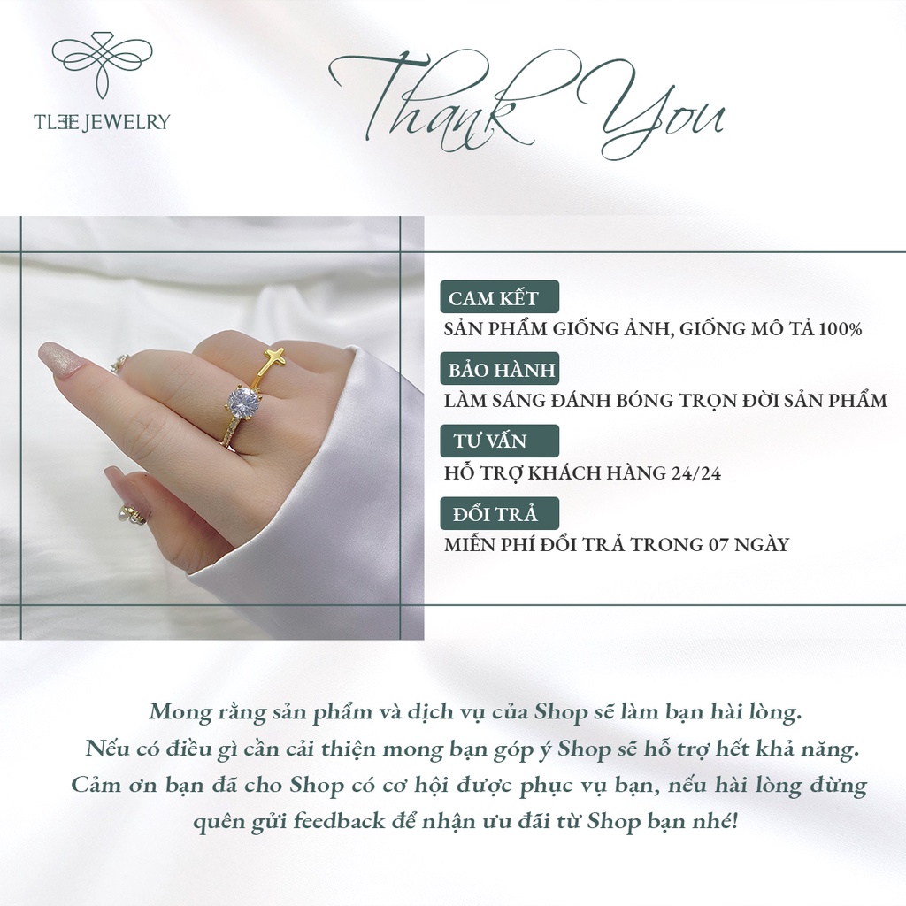 Nhẫn bạc nữ TLEE trụ đá bốn chấu mạ vàng 14k ổ đá 8li sang trọng NCJ A0150