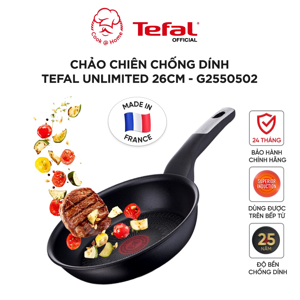 Chảo chiên chống dính Tefal Unlimited đế từ nhập khẩu cao cấp 26cm G2550502