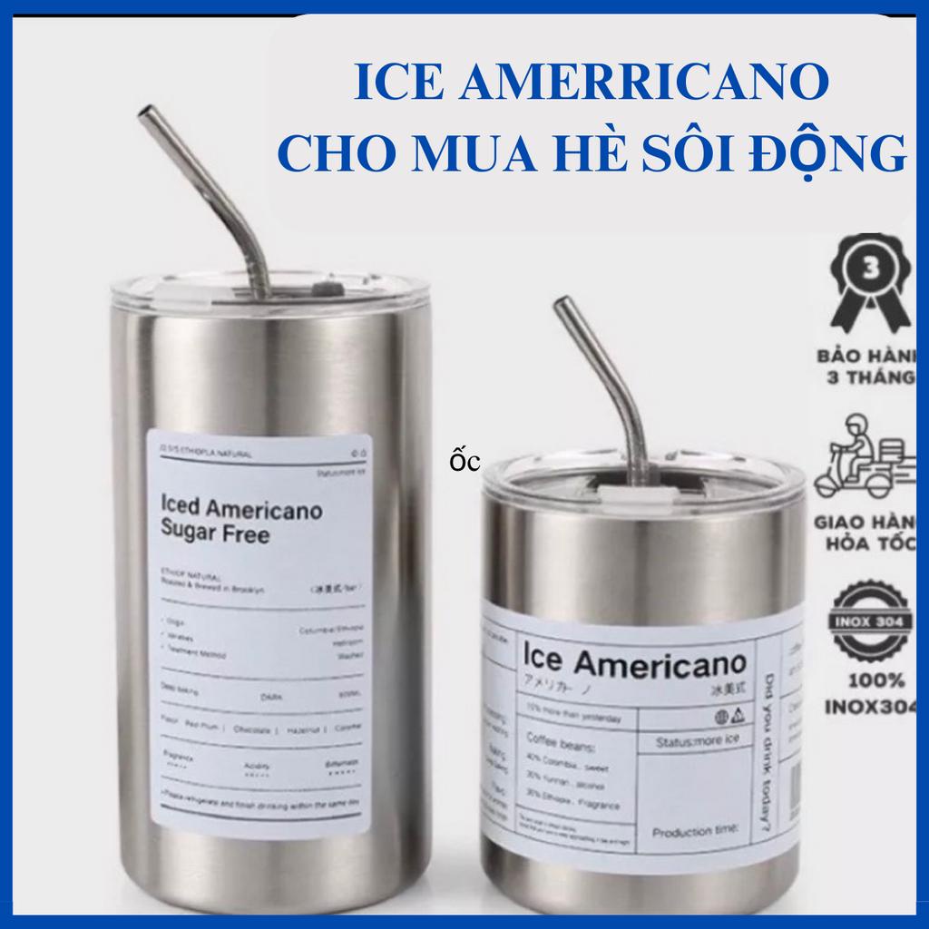 Cốc giữ nhiệt, ly giữ nhiệt 600ml Iced Americano Inox 304 cao cấp tặng kèm ống hút, giúp giữ nhiệt tốt
