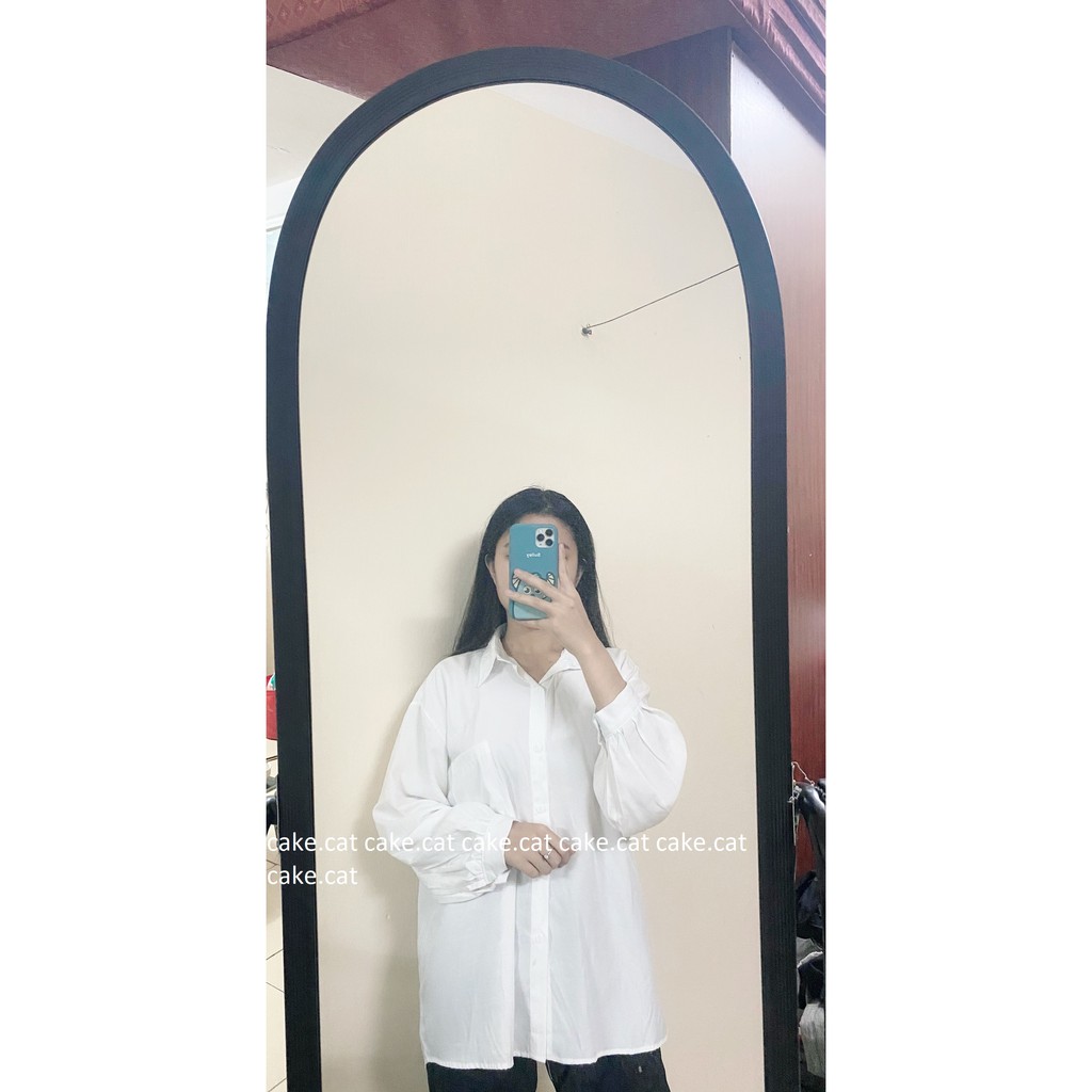 [Có sẵn] ÁO SƠ MI TRẮNG LỤA HÀN ULZZANG BASIC DÁNG RỘNG TAY BỒNG TRƠN