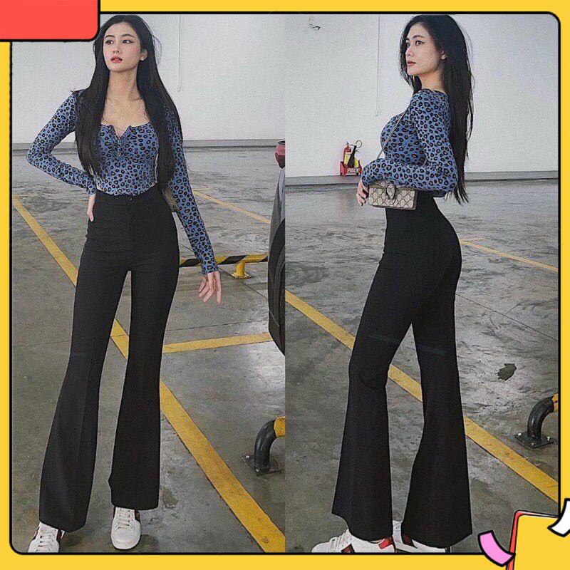 Quần ống loe cạp cao Kamichi , Quần legging dài ống loe chất tuyết mưa cao cấp mã 828