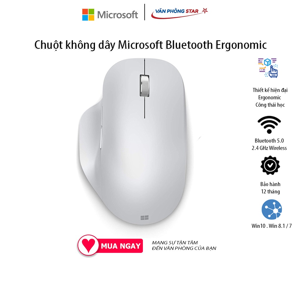 Chuột không dây Microsoft Bluetooth Ergonomic bluetooth Kết nối tối đa với 3 thiết bị Tương thích Windows 10/8.1
