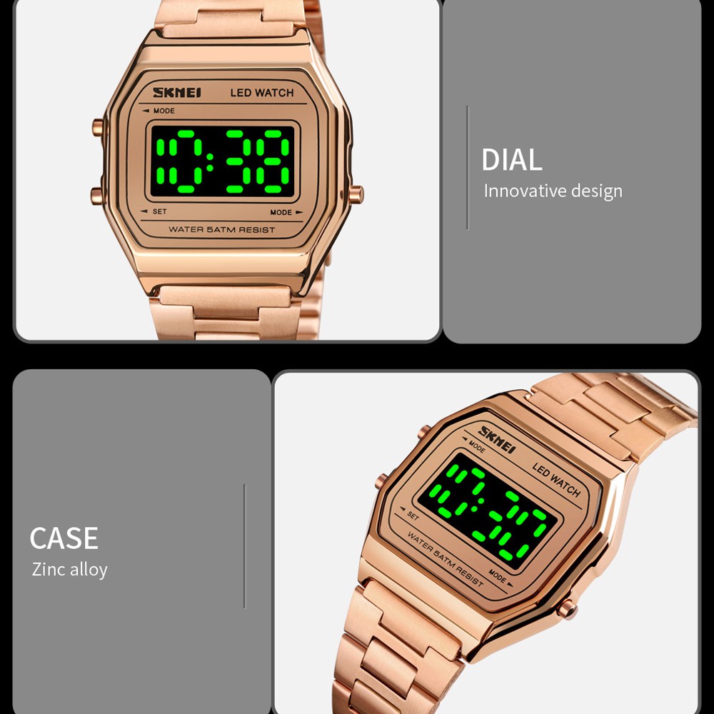 Đồng Hồ Điện Tử Mặt Vuông Có Đèn LED SKMEI