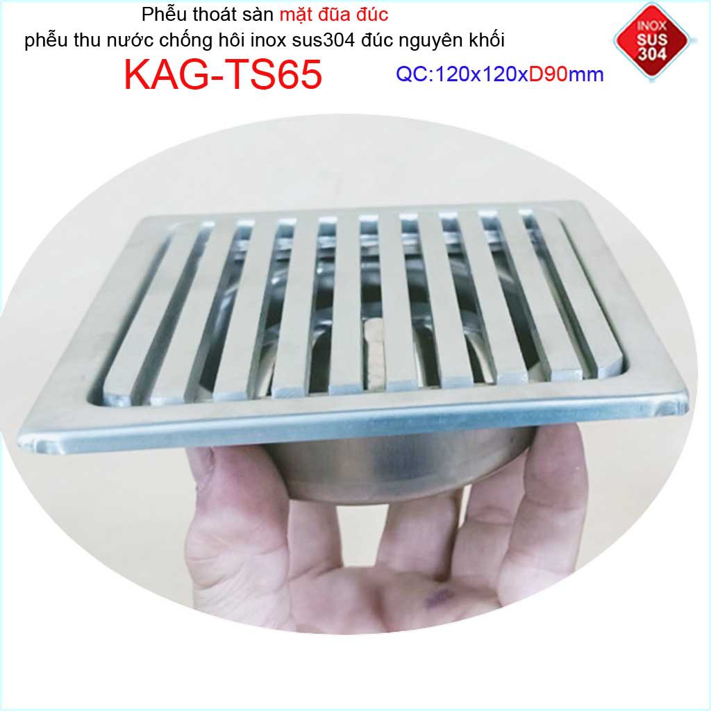 Phễu thoát sàn mặt đũa inox đúc Inox Kace 12x12cm D90 , thoát sàn KAG-TS65 (12x12cm D90) chống hôi SUS304