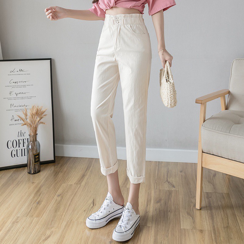 Quần Cotton Lưng Cao Ống Rộng Cá Tính Dành Cho Nữ | BigBuy360 - bigbuy360.vn