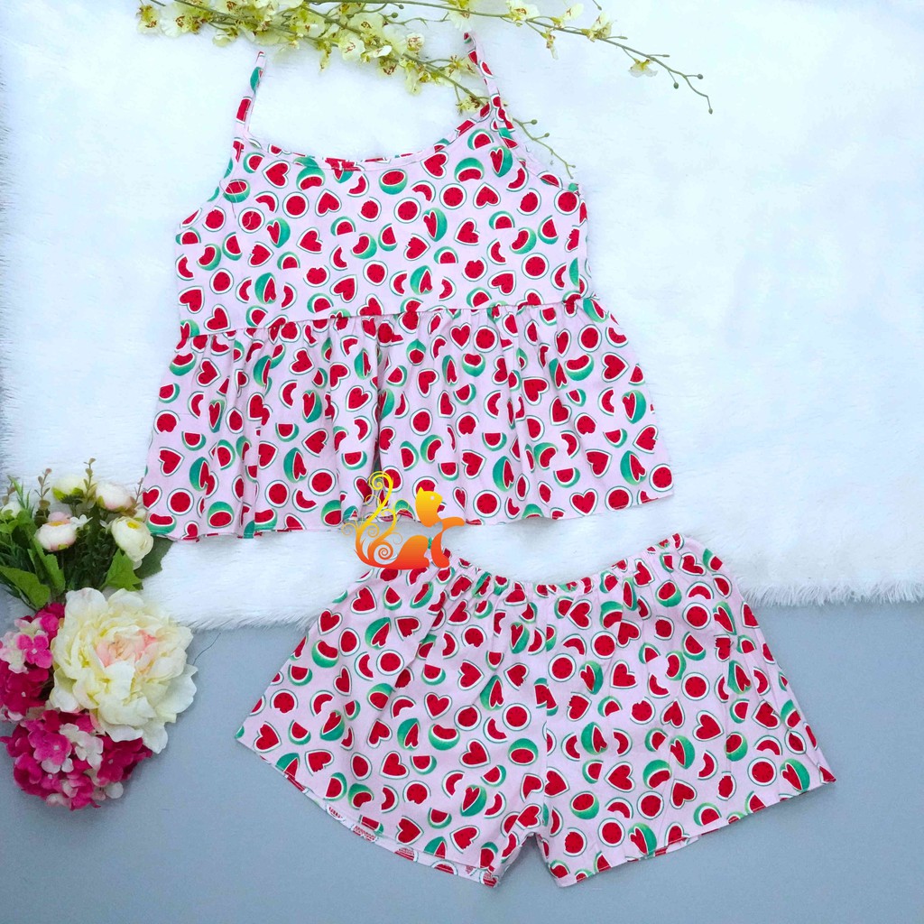 Đồ Mặc Nhà 2 dây Kate Cotton "Dưa Hấu" - Từ 30-45kg.