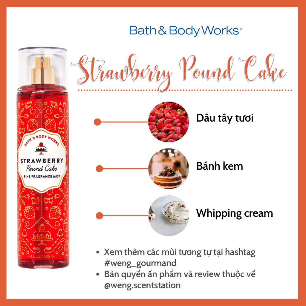 Xịt thơm toàn thân Bath & Body Works mùi Strawberry Poundcake | Thế Giới Skin Care