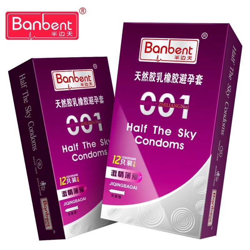Bao cao su BANBENT Half the sky 001 siêu mỏng, nhiều gel hương thơm tự nhiên Hộp 12 bcs