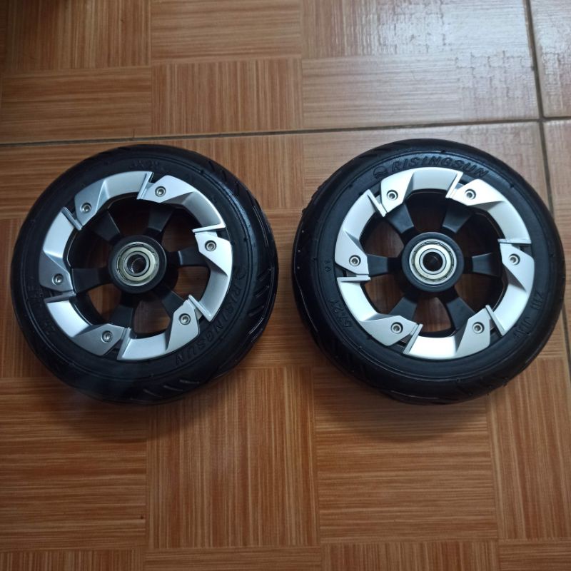 Combo 2 bánh xe 6 inch vành nhôm, lốp cao su dùng chế xe 3 bánh, 4 bánh