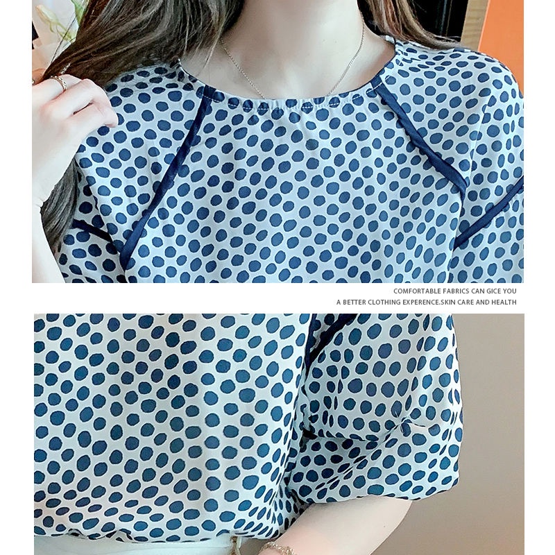 Áo chiffon Tay Ngắn Họa Tiết Chấm Bi Phong Cách Phương Tây Thời Trang Mùa Hè Cho Nữ