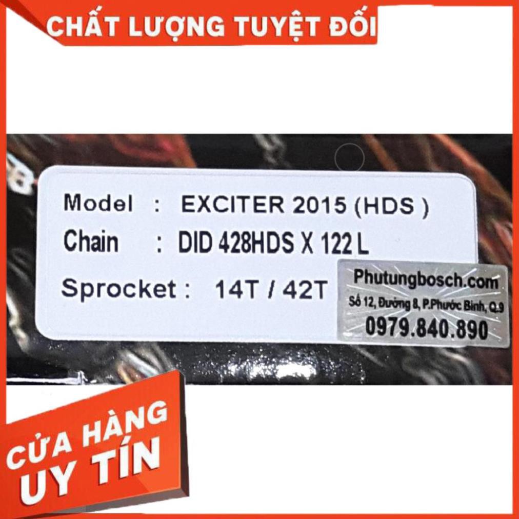 [ GIÁ ƯU ĐÃI ] Bộ Sên Nhông Dĩa DID Black 14x42-122L Exciter 150 - Made in Thailand.