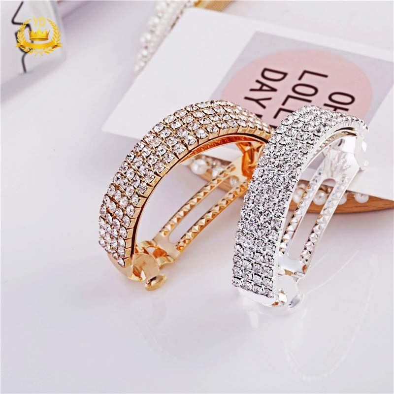 Kẹp Tóc Đính Đá Kim Cương Tinh Tế Có Khóa Cài Sau Lưng Dễ Phối Đồ Cho Nữ