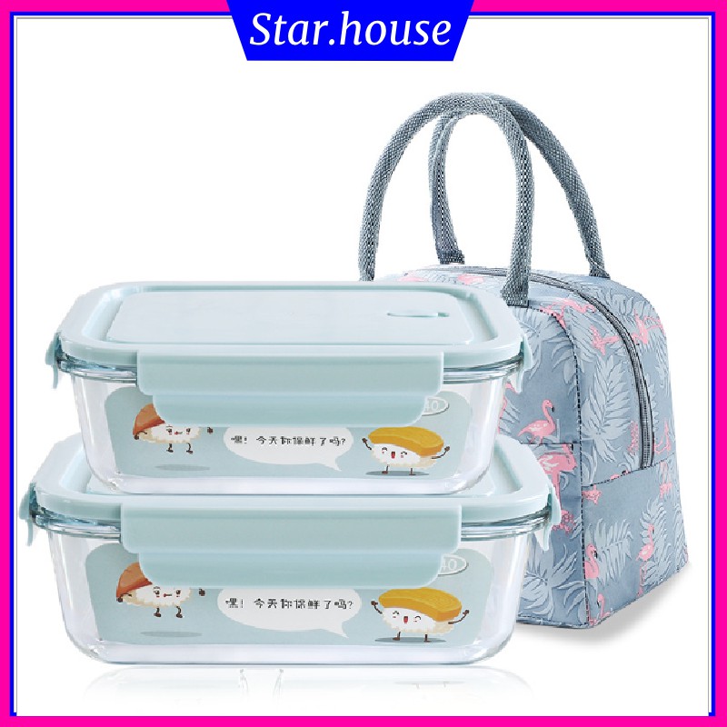 Combo 2 hộp cơm thùy tinh 1040ML và 680ML có một hộp chia ngăn tiện dụng