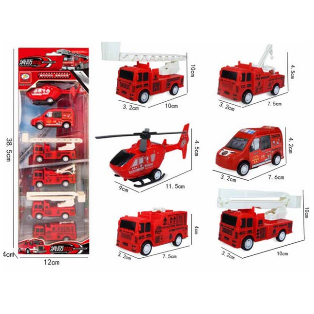 Đồ chơi Vỉ 6 xe ô tô máy bay cứu hỏa - chạy cót xin xò cho bé