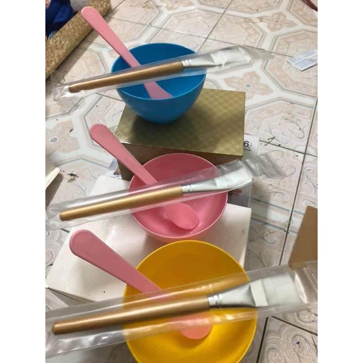 [Combo 3 Món] Set Bát + Thìa + Chổi Gỗ Đắp Mặt Nạ Spa Làm Đẹp