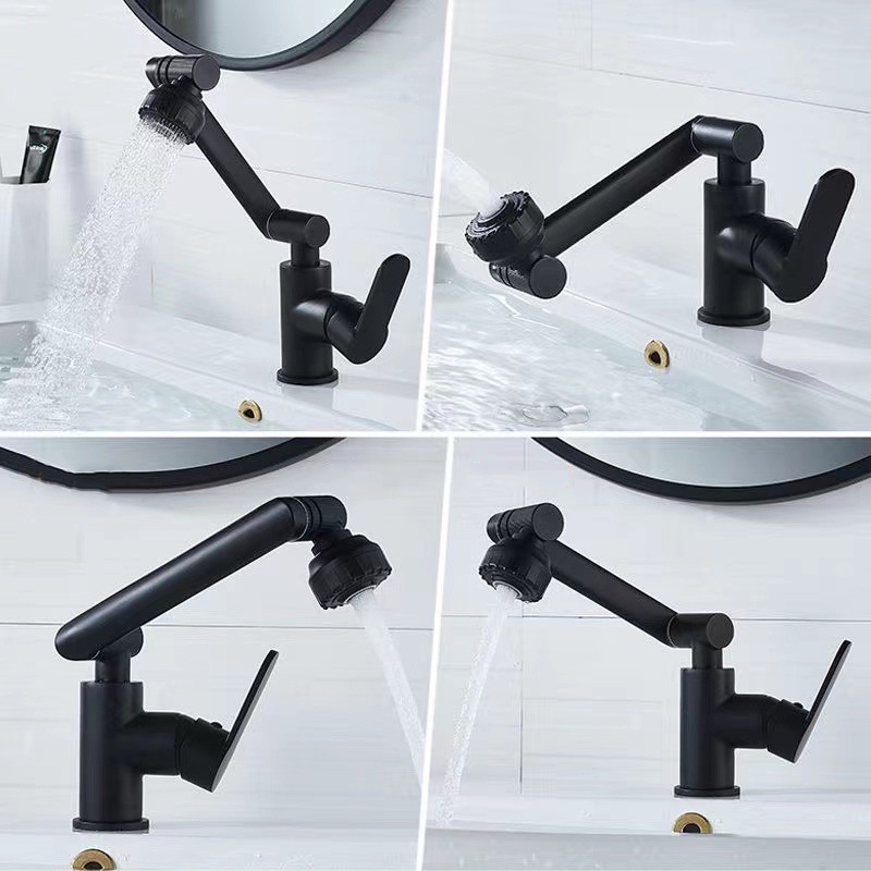 [Mẫu Mới 2022] Vòi lavabo nóng lạnh Inox 304 xoay 720 độ đa chiều với 8 hướng xoay tiện dụng Sơn Tĩnh Điện Đen cao cấp