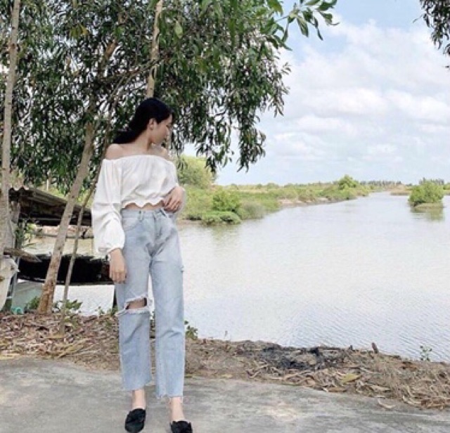 Áo trễ vai bánh bèo (kèm ảnh thật) | BigBuy360 - bigbuy360.vn