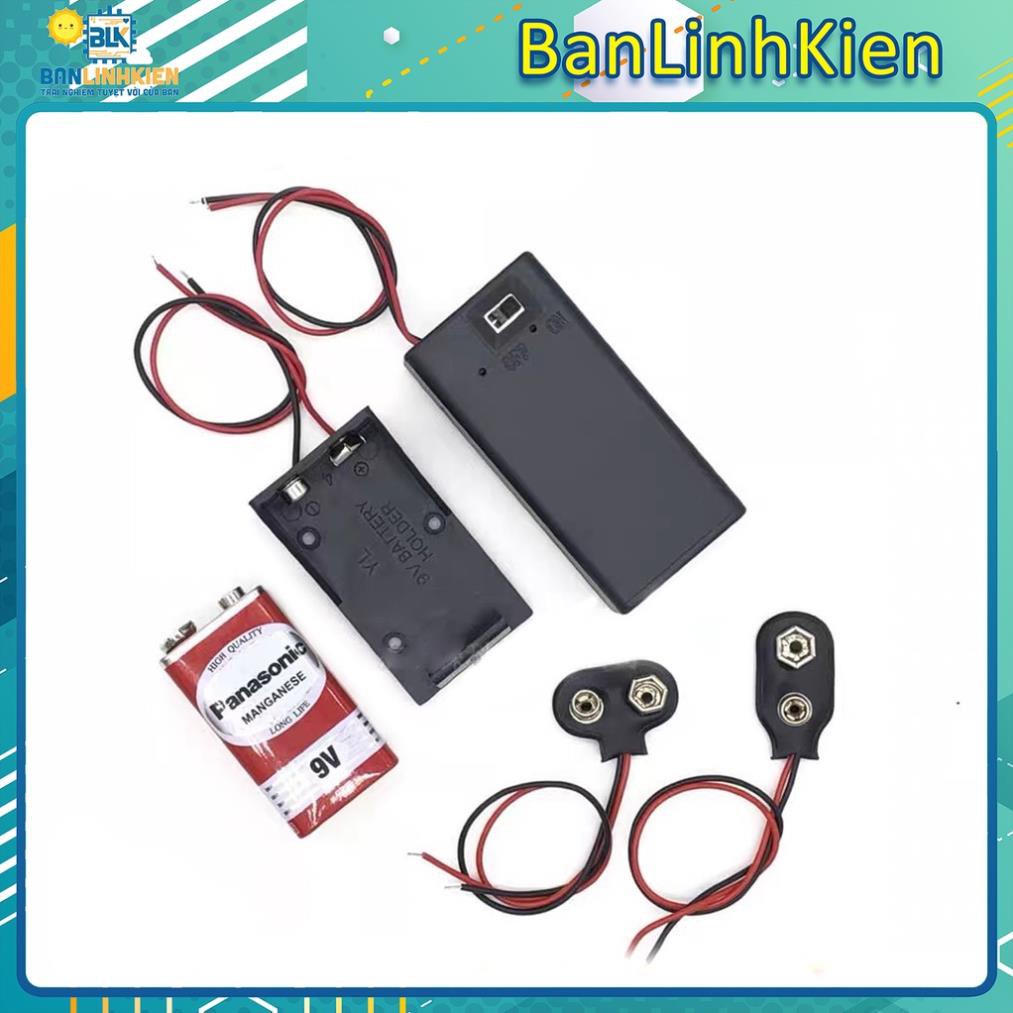 Đế pin 9V/ loại hộp có nắp có công tắc/ đế dây/ đế thường A1