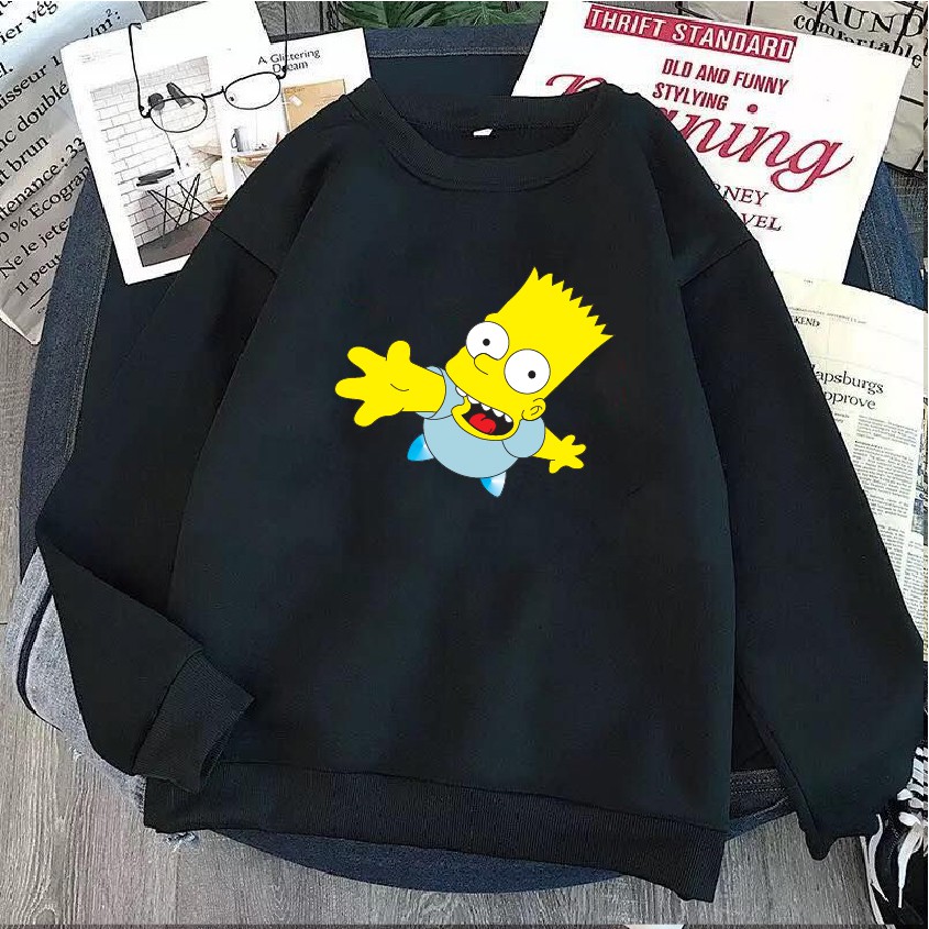 Áo nỉ sweater hoạt hình Simson form suông rộng unisex cổ tròn, chất nỉ bông, 2 màu đen, trắng