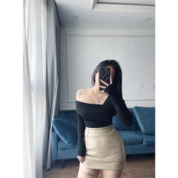 Áo thun dài tay lệch vai mẫu mới siêu hot