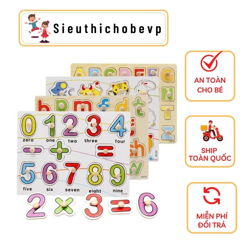 Bảng chữ cái gỗ có núm dễ cầm, dày đẹp cho bé