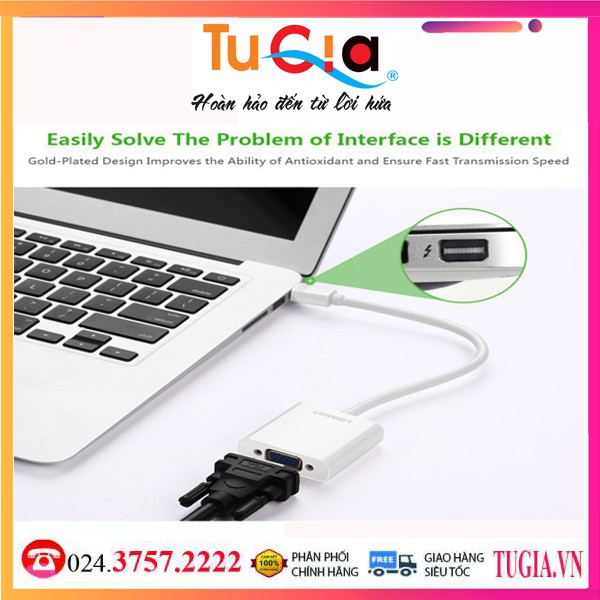 Cáp Mini DisplayPort Sang VGA Hỗ Trợ 1920*1080 Ugreen (10458)-Hàng Chính Hãng