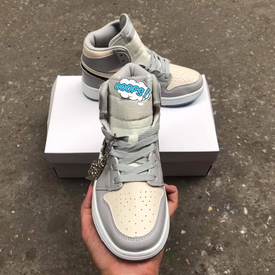 Giày thể thao nam nữ Jd trắng xám cao cổ, logo ren đen, chất liệu da PU | BigBuy360 - bigbuy360.vn