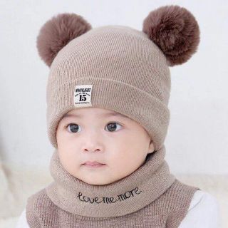 set mũ khăn len tai bông trẻ em
