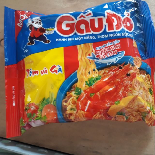 10 gói mì Gấu Đỏ tôm và gà 63g