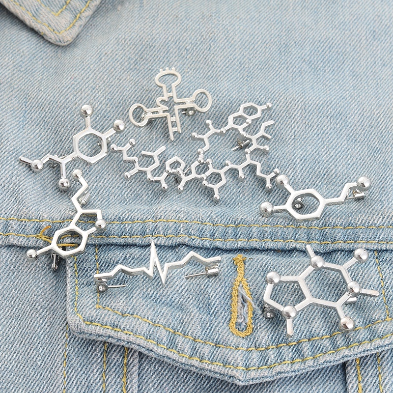 Ghim cài áo kim loại màu bạc hình nhân vật hoạt hình Serotonin Molecules Gene