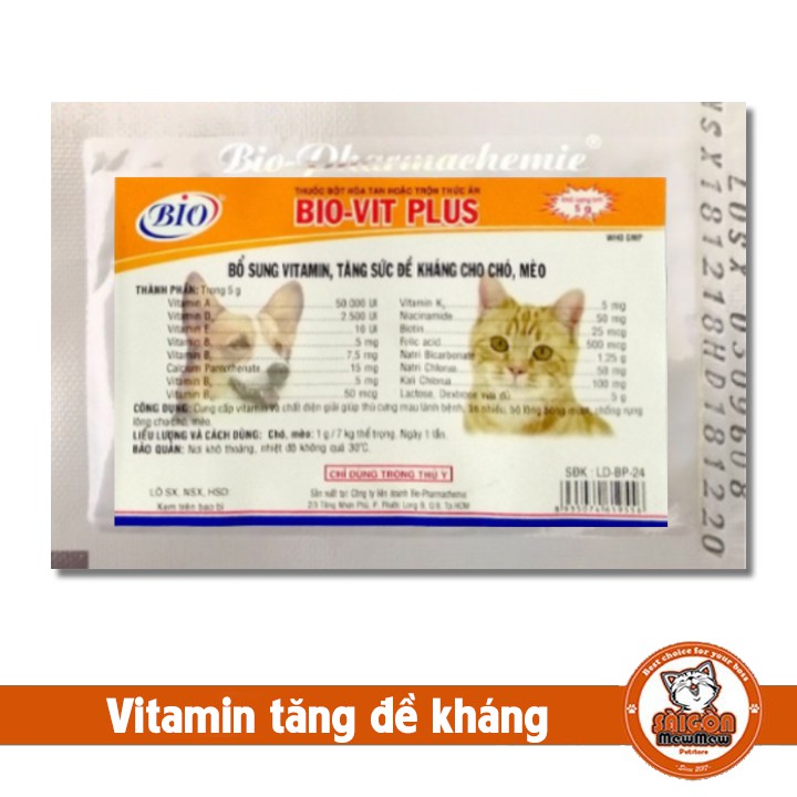 [CHÍNH HÃNG] Bột vitamin tăng đề kháng giảm stress cho chó mèo bio VIT PLUS