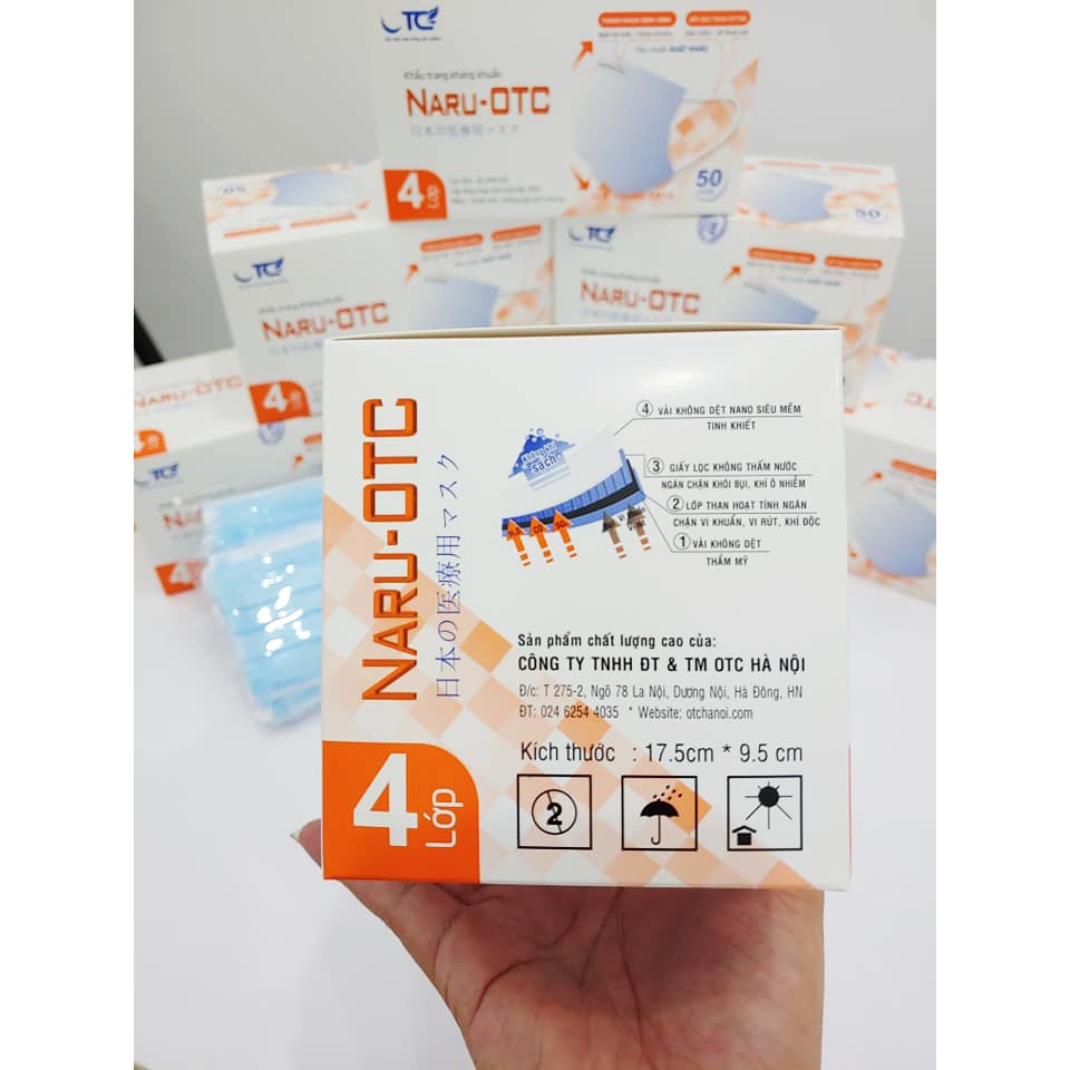 Khẩu Trang Y Tế Than Hoạt Tính(hộp 50 chiếc) NARU-OTC 4 Lớp Công Nghệ Nhật Bản Kháng Khuẩn